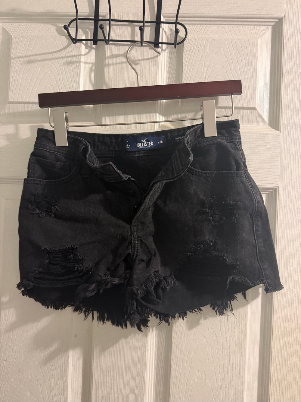 Hollister Black Distressed Frayed Denim Shorts